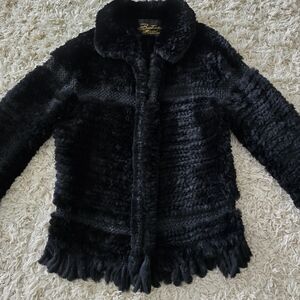 Vintage rabbit fur & woven leather clasping jacket size S/M